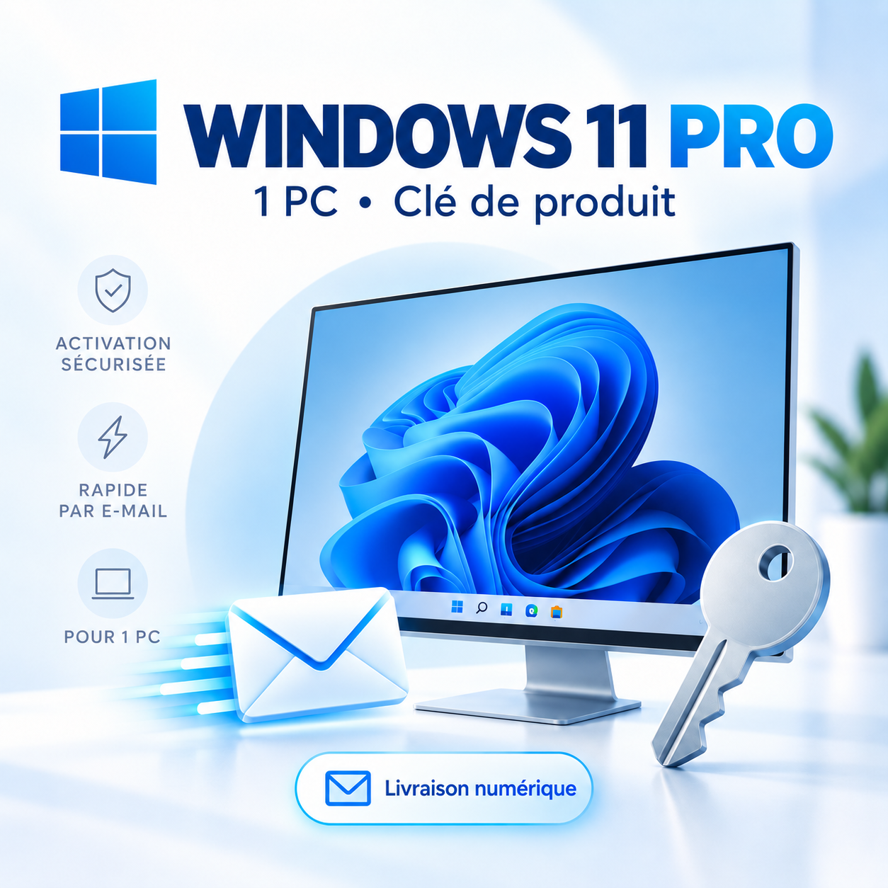 Clé de licence Windows 11 Pro, livraison numérique
