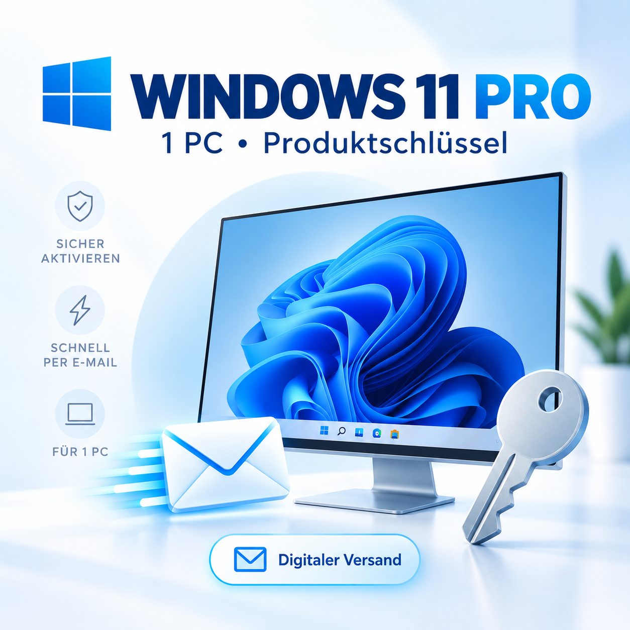 Windows 11 Pro Lizenzschlüssel, digitale Zustellung
